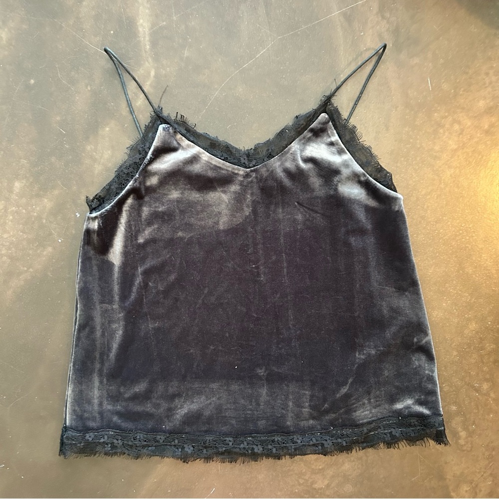 Black Velvet Camisole with Lace Trim, y2k, lily Sidonio x Molly bracken- medium